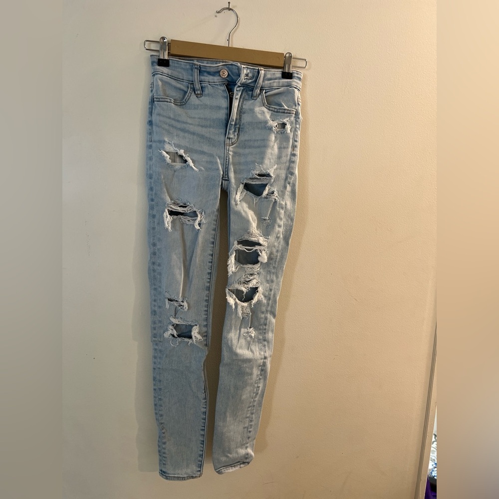 American Eagle Outfitters Blue Skinny Distressed Jeans